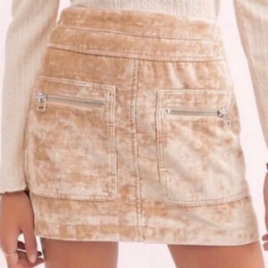 Free People Dust to Dust Crushed Velvet Fall Mini Skirt Creamy Tan